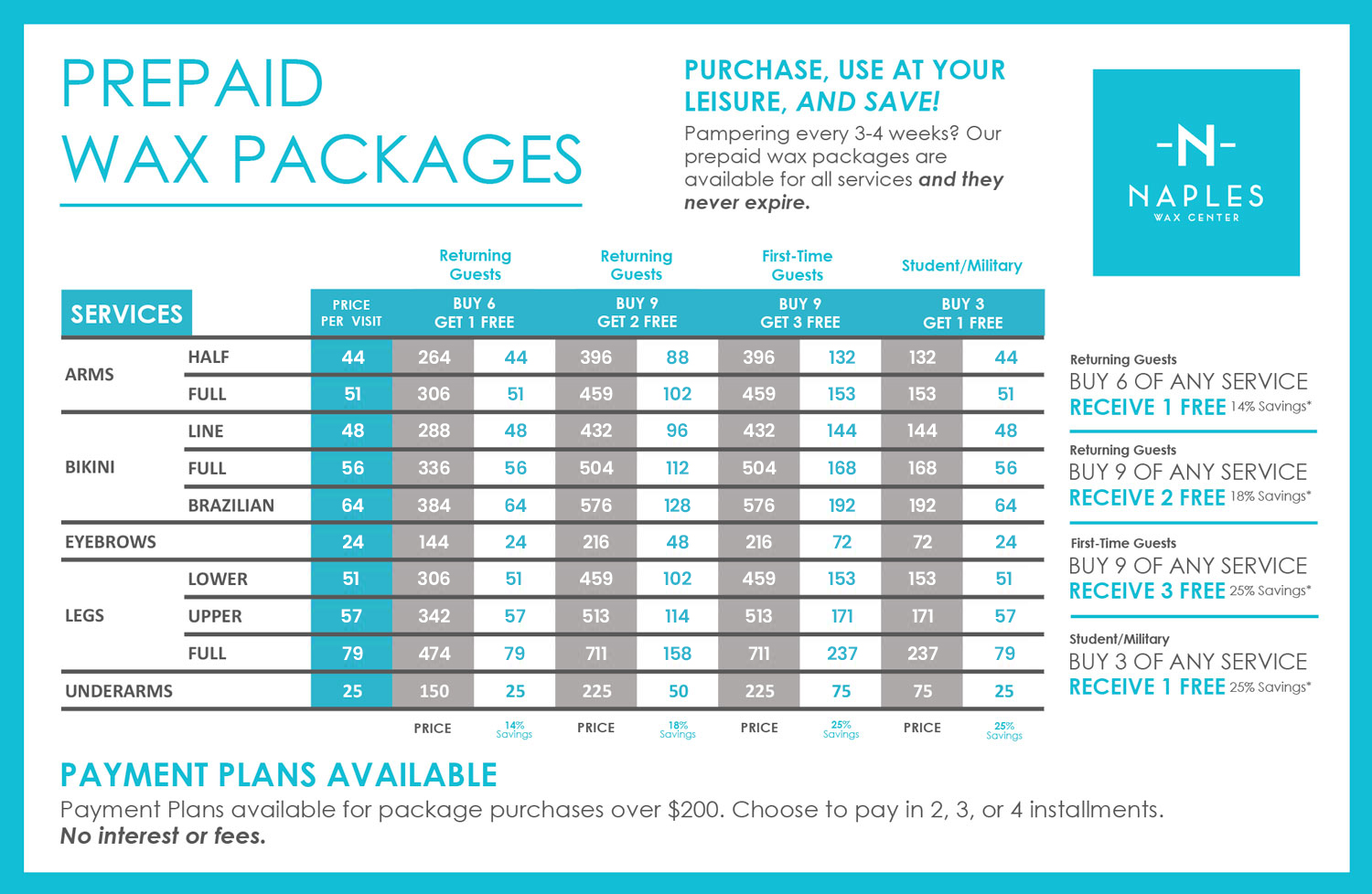 Wax Packages Prepaid and Yearly Unlimited Naples Wax Center