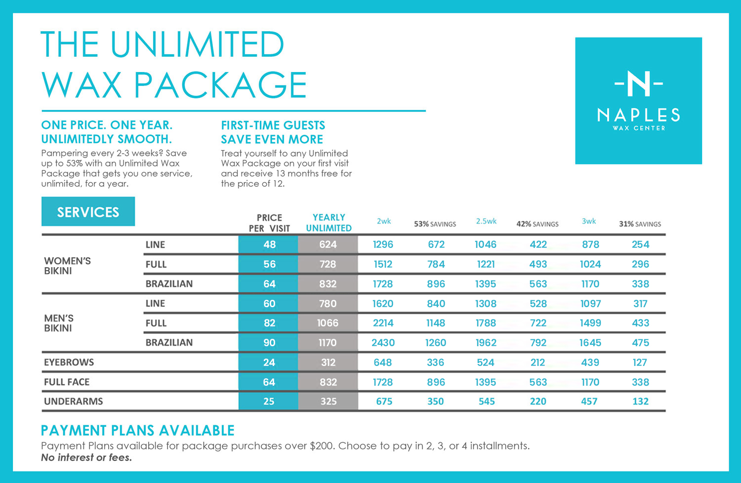 Wax Packages Prepaid and Yearly Unlimited Naples Wax Center